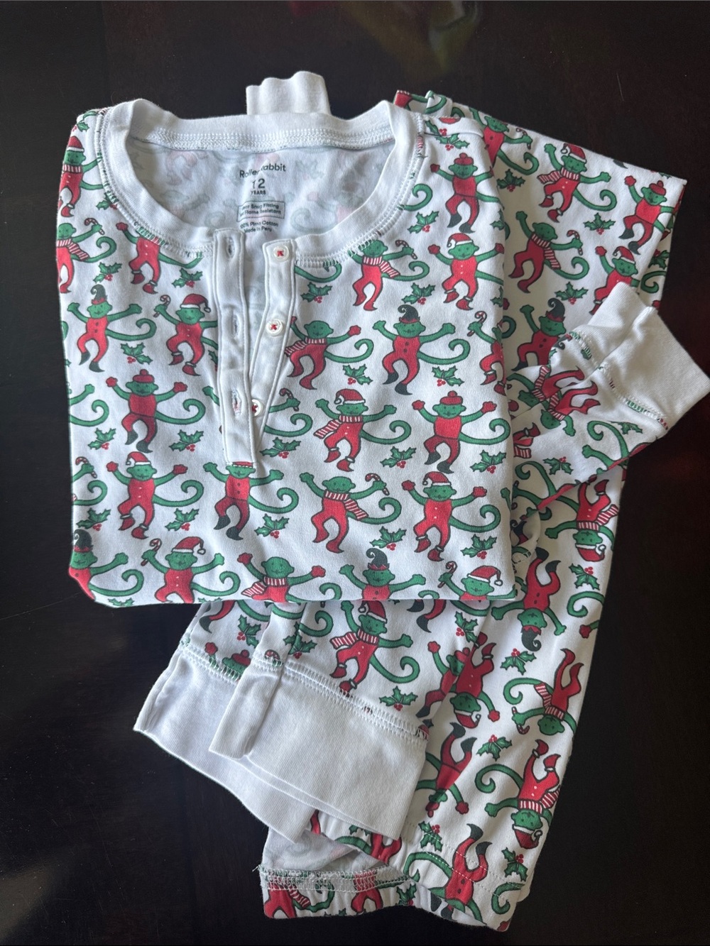 Rabbit Skins White Red Green Monkey Print Kids Pajama Set